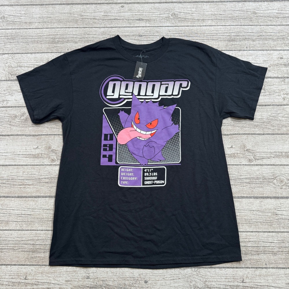 NEW Pokemon Gengar T-Shirt Mens Large Black Short Sleeve Hybrid #94 Ghost Purple
